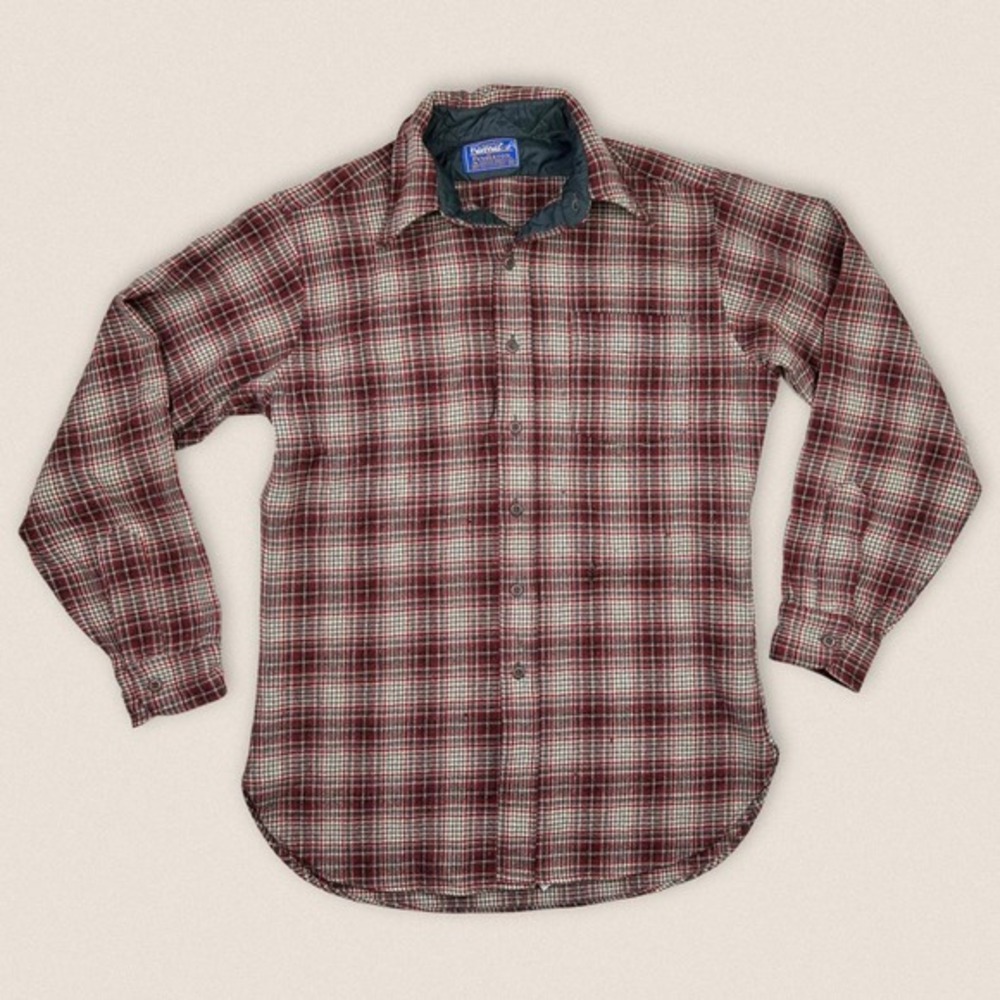 Vintage Pendleton Wool Red Gray Plaid Button Shirt‎ Country Traditionals Medium